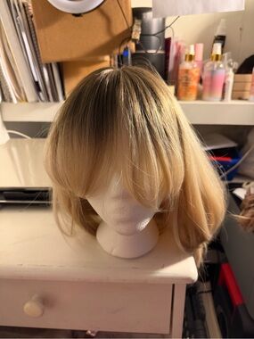 Layered long Wig with Full Fringe in Blonde Blend